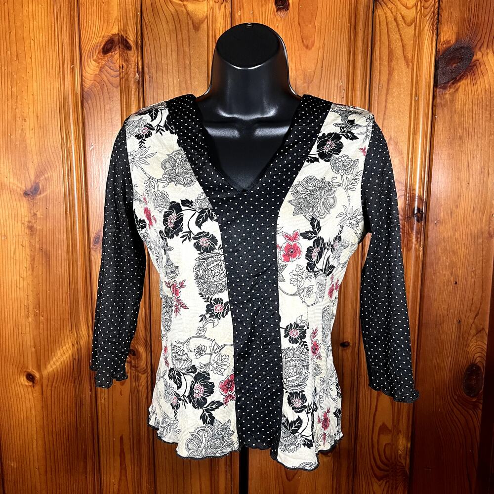 Jessica Max PL Y2K Indie Floral Knit Top Black Petite 3 4 Sleeve